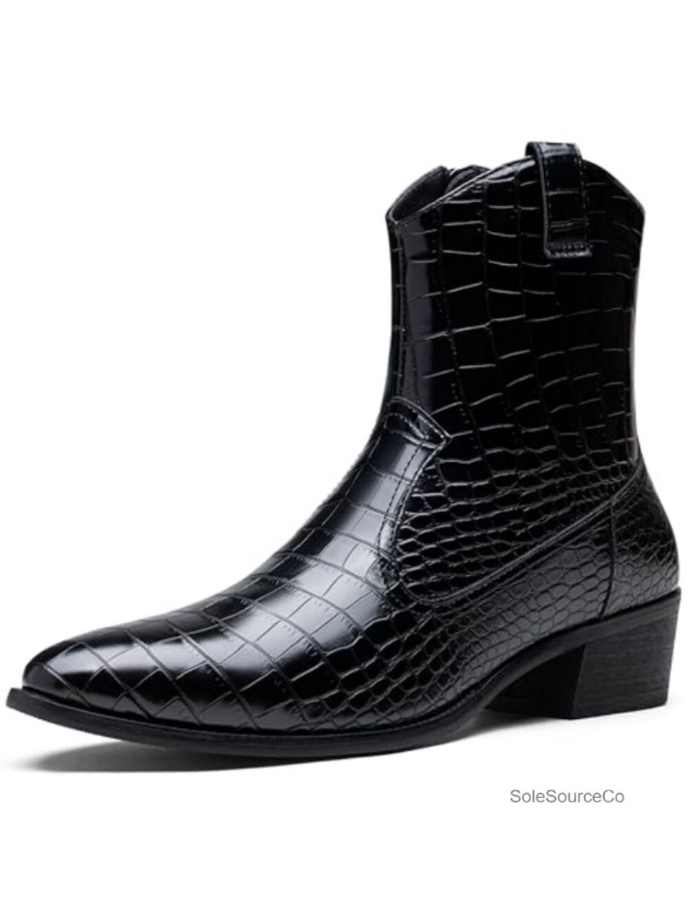 Men's Cowboy Western Ankle Boots Crocodile-Embossed Pull-On Buckle
